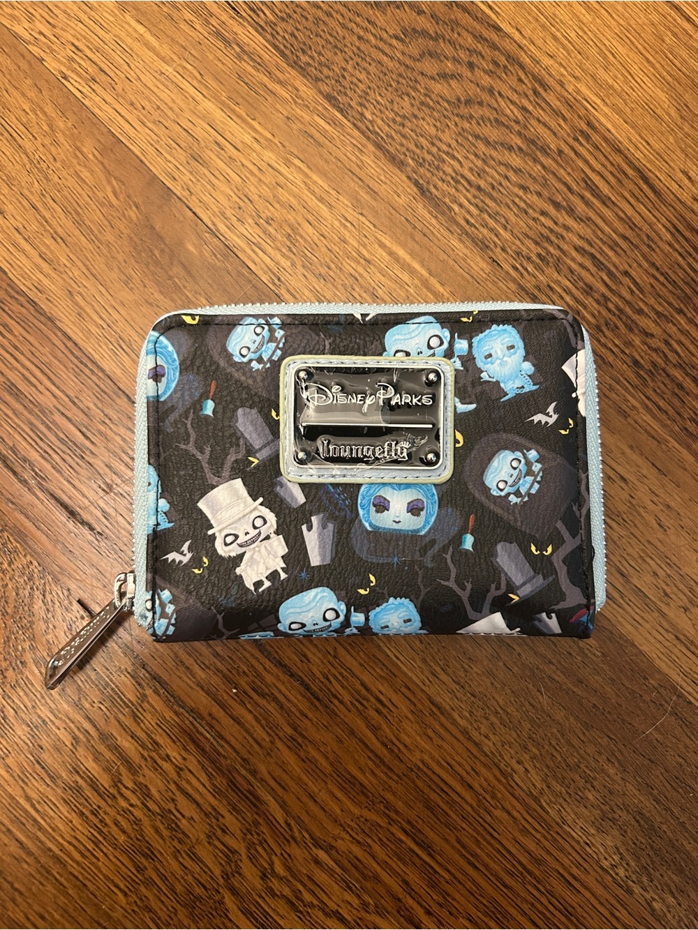Loungefly Disney Black Wallet with Light Blue Haunted Mansion Character Print